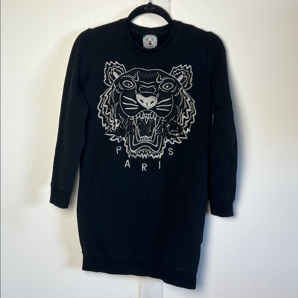 Kenzo Black Mini Dress with White Tiger Graphic - Picture 8 of 9